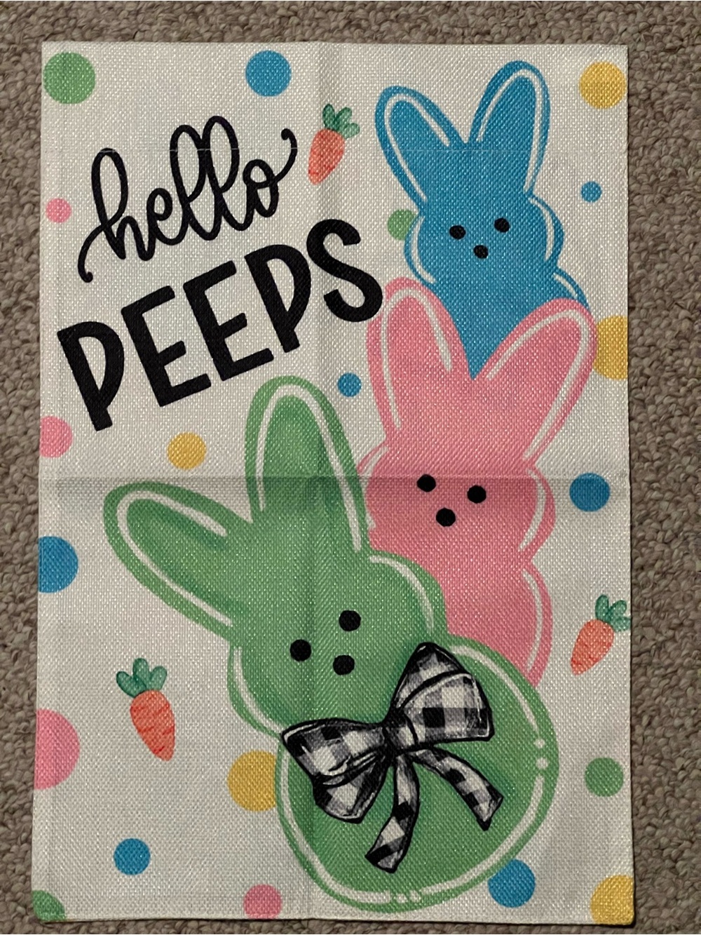 Hello Peeps Easter Bunny Garden Flag - Pink, Blue, Green